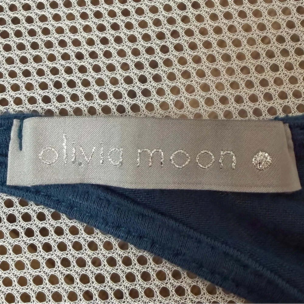 Olivia Moon Teal Blue Drape Open Back Knit Top Sz M Long Sleeve Made In USA EUC